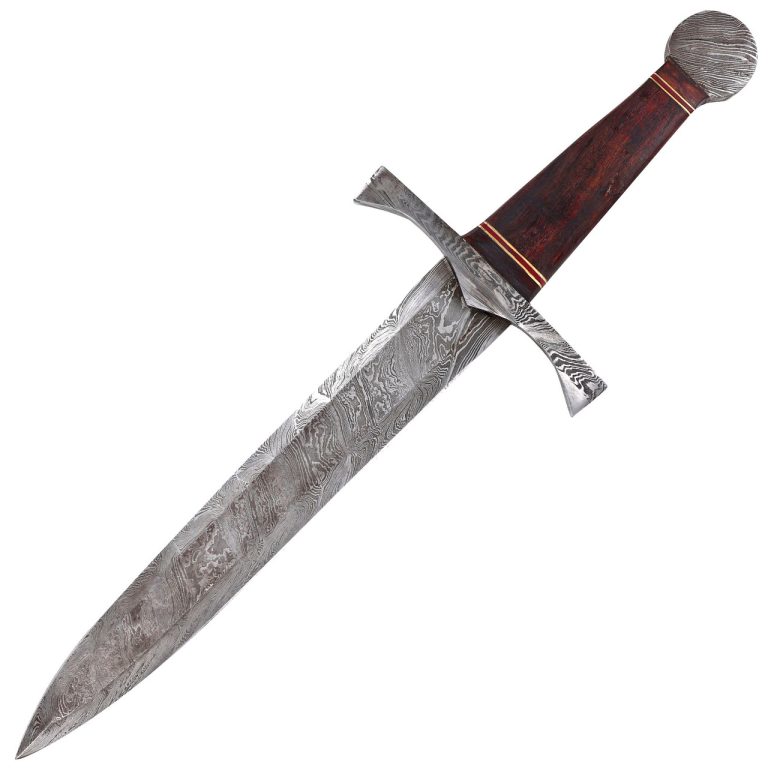 Damascus Steel Arming Dagger with Leather Sheath