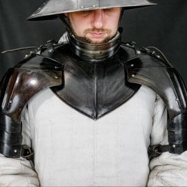 Blackened Steel Pauldron and Gorget Armor Set