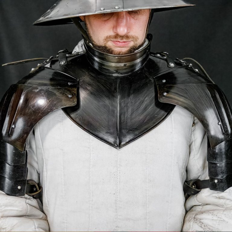 Blackened Steel Pauldron and Gorget Armor Set