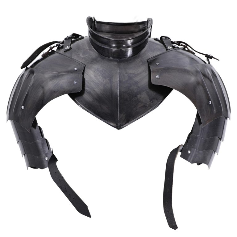 Blackened Steel Pauldron and Gorget Armor Set