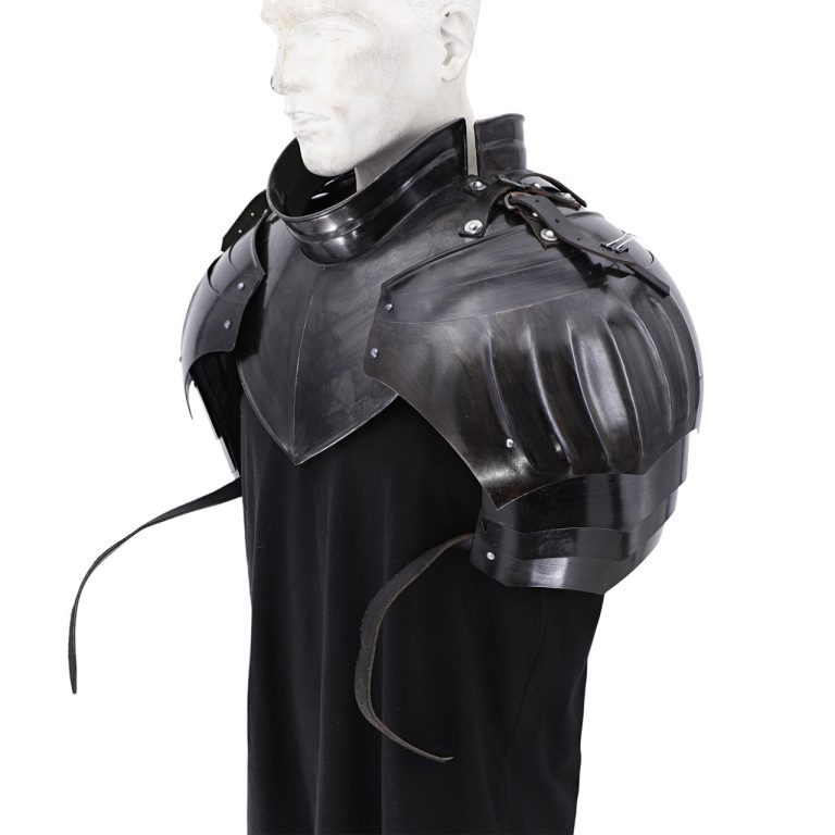 Blackened Steel Pauldron and Gorget Armor Set