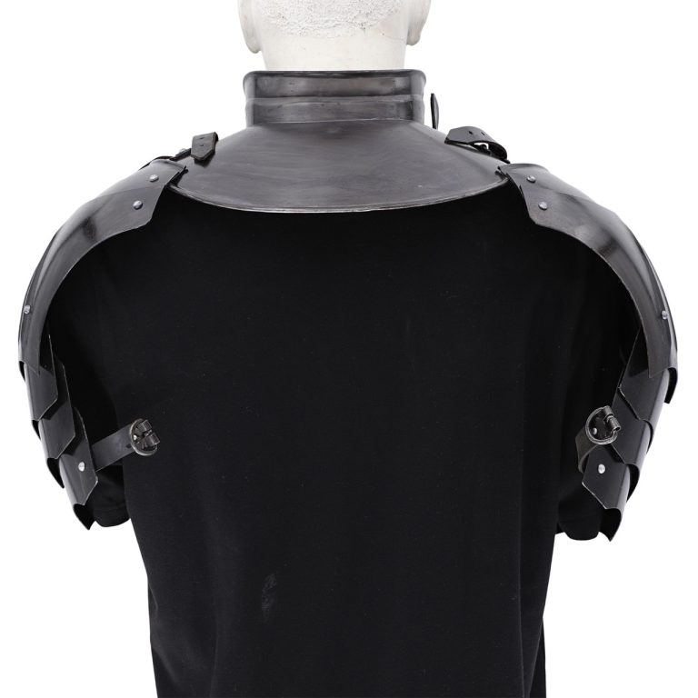 Blackened Steel Pauldron and Gorget Armor Set