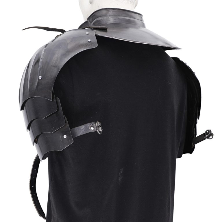 Blackened Steel Pauldron and Gorget Armor Set