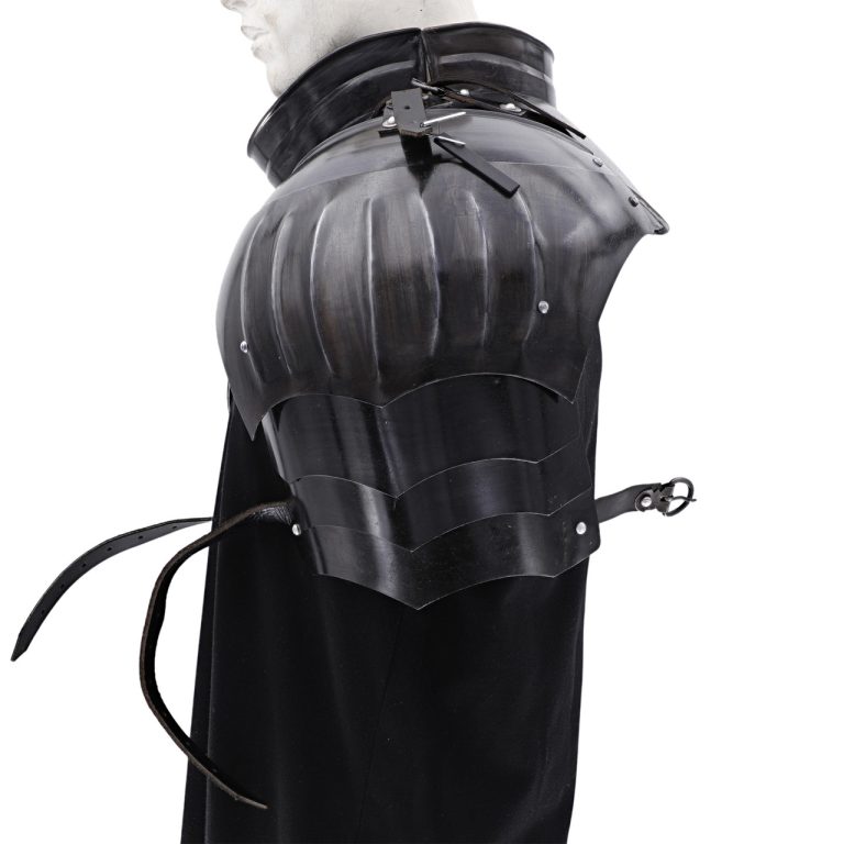 Blackened Steel Pauldron and Gorget Armor Set