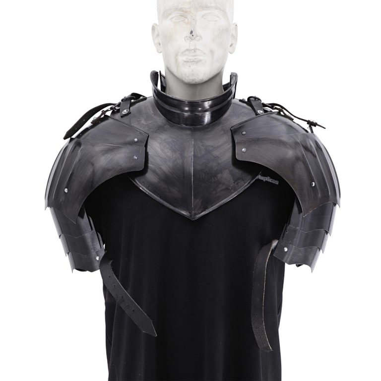 Blackened Steel Pauldron and Gorget Armor Set
