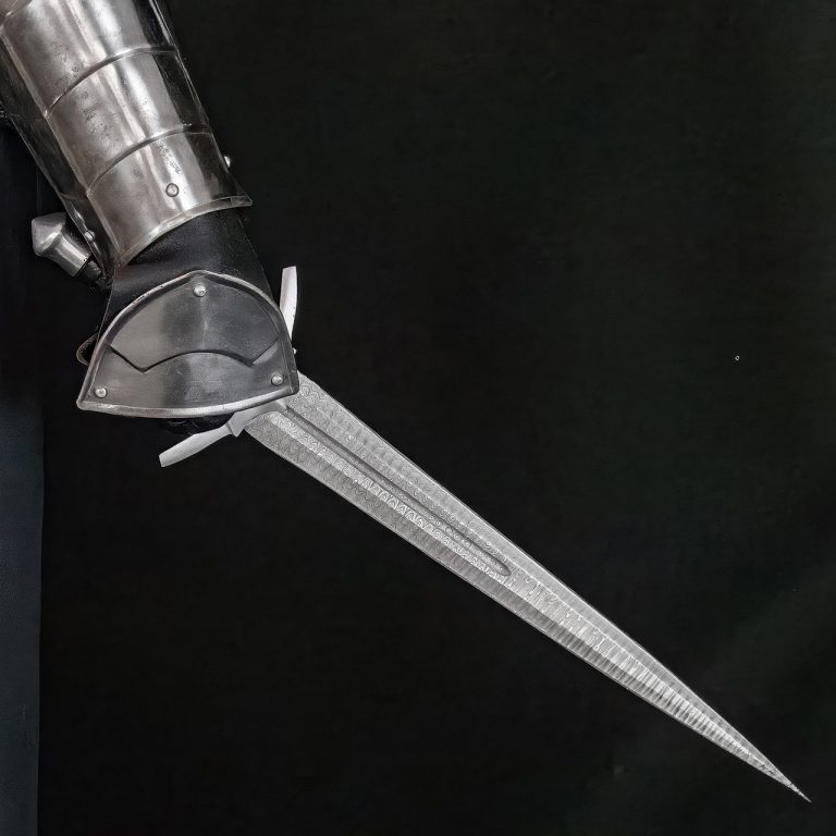 Damascus Steel Short Sword with Leather Sheath