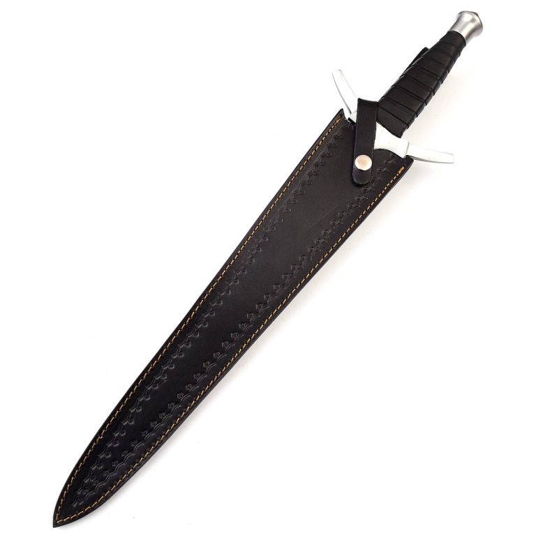Damascus Steel Short Sword with Leather Sheath