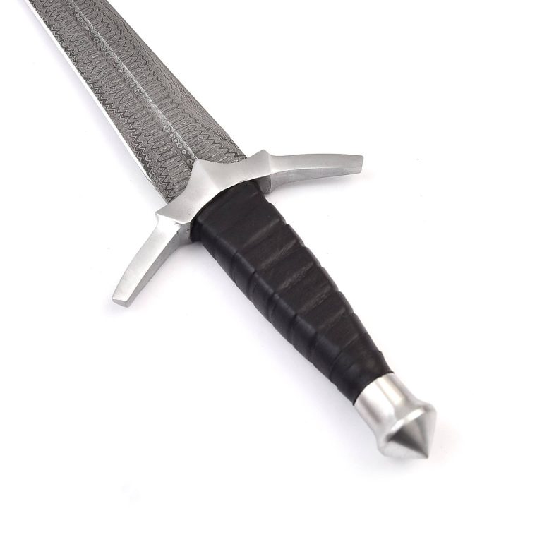 Damascus Steel Short Sword with Leather Sheath