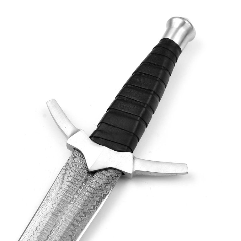Damascus Steel Short Sword with Leather Sheath