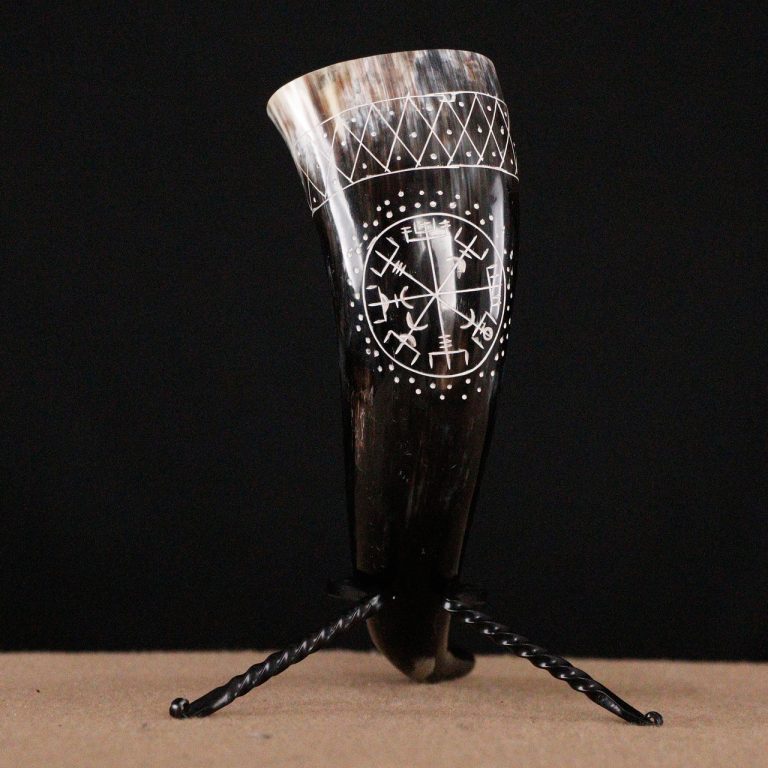 Viking Drinking Horn with Vegvisir Rack