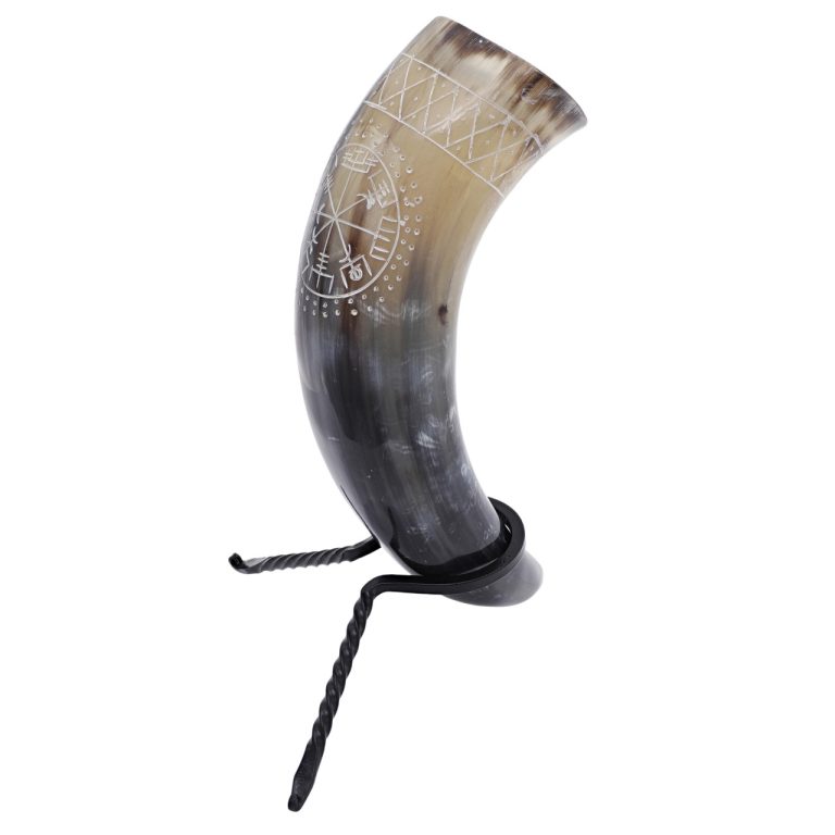 Viking Drinking Horn with Vegvisir Rack
