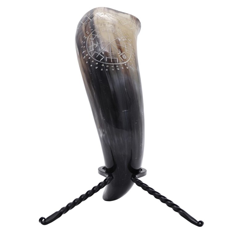 Viking Drinking Horn with Vegvisir Rack