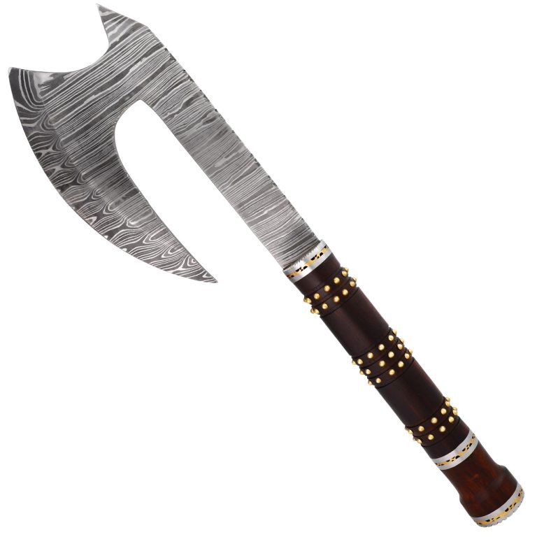 Damascus Steel Bearded Throwing Axe with Sheath