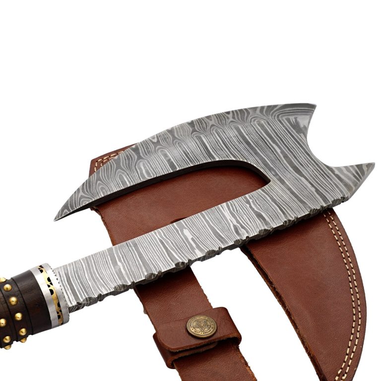 Damascus Steel Bearded Throwing Axe with Sheath