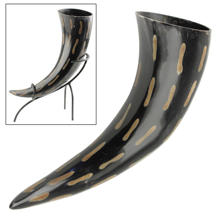 Medieval Drinking Horn with Metal Stand