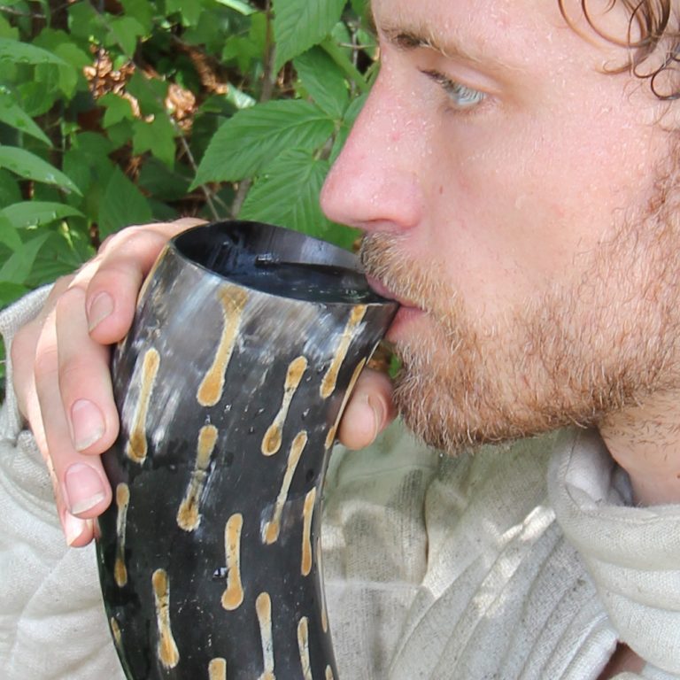Medieval Drinking Horn with Metal Stand
