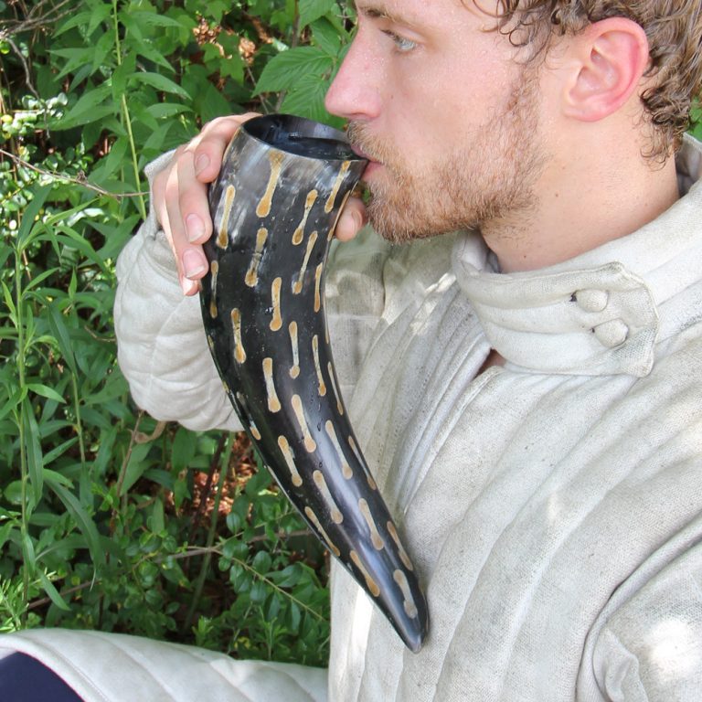 Medieval Drinking Horn with Metal Stand