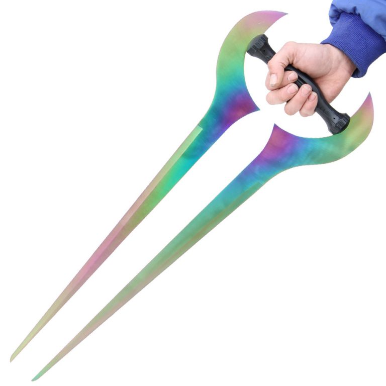 Forked Titanium-Colored Metal Sword