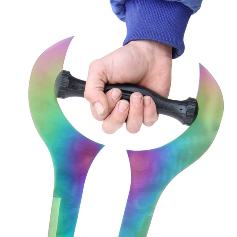 Forked Titanium-Colored Metal Sword