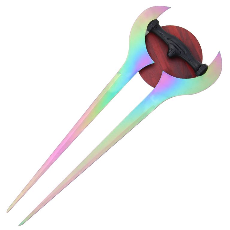 Forked Titanium-Colored Metal Sword
