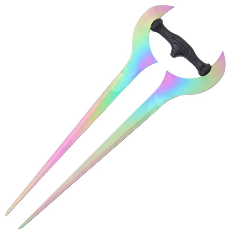 Forked Titanium-Colored Metal Sword