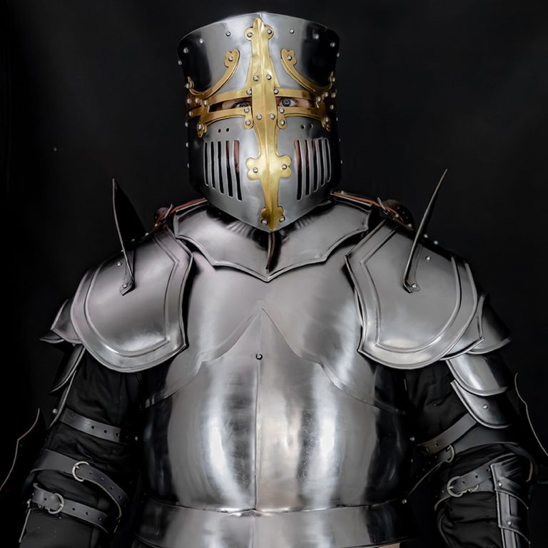 Medieval Pot Helmet with Brass Trim and Leather Liner