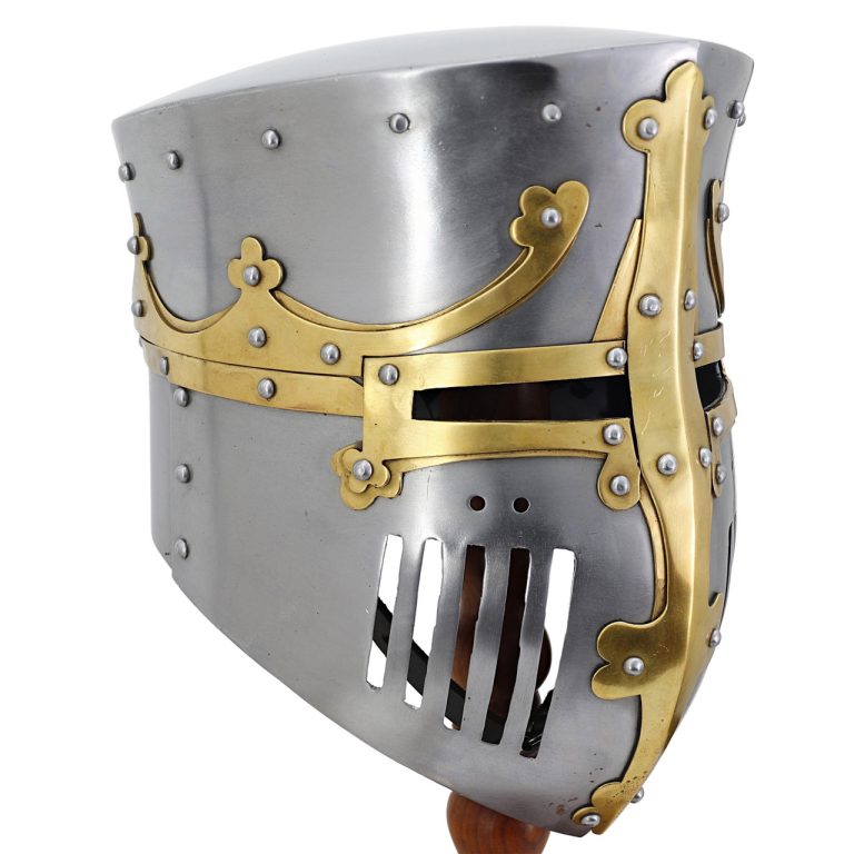 Medieval Pot Helmet with Brass Trim and Leather Liner