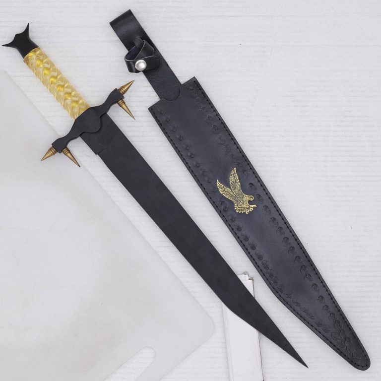 Fantasy Dagger with Black Blade and Brass Spikes