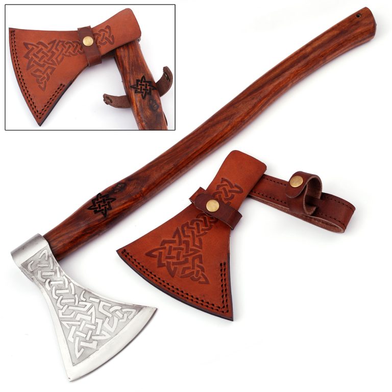 Medieval Viking Battle Axe with Engraved Handle