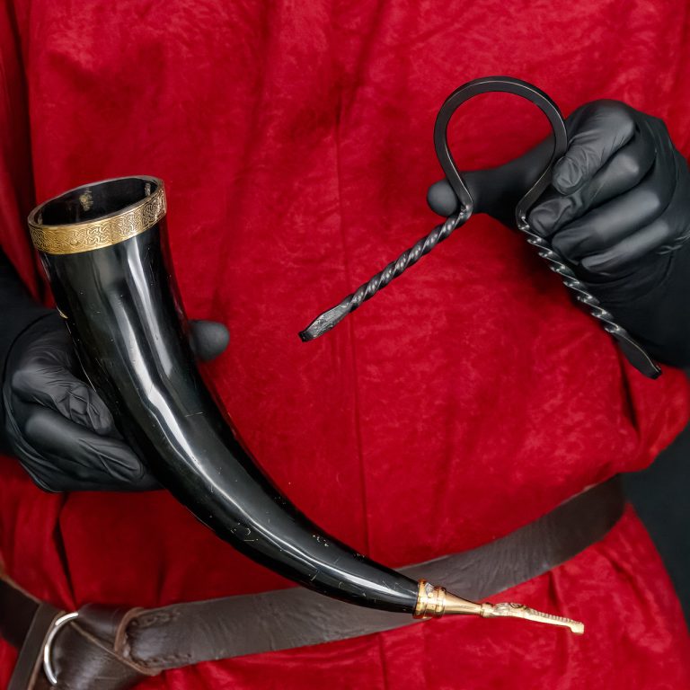 Viking Drinking Horn Set with Brass Stand