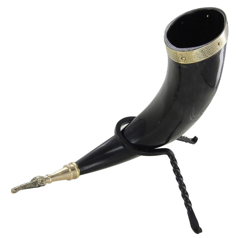 Viking Drinking Horn Set with Brass Stand