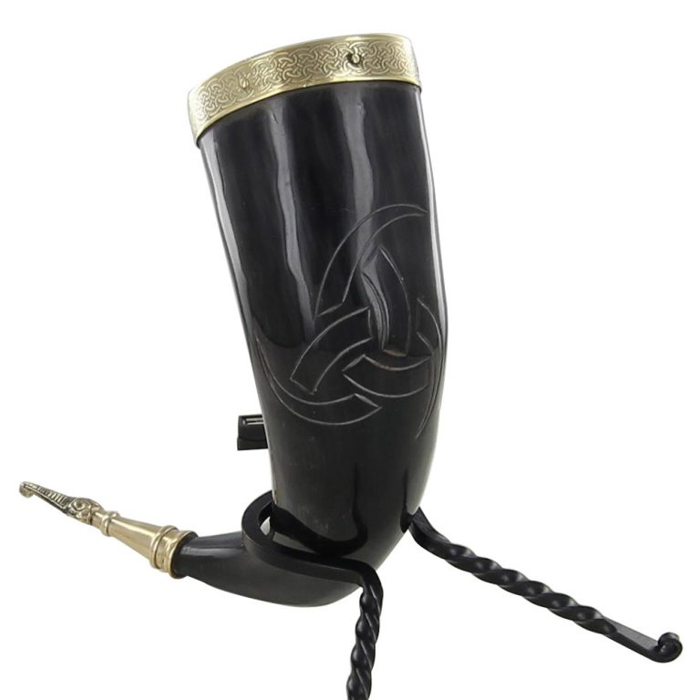 Viking Drinking Horn Set with Brass Stand