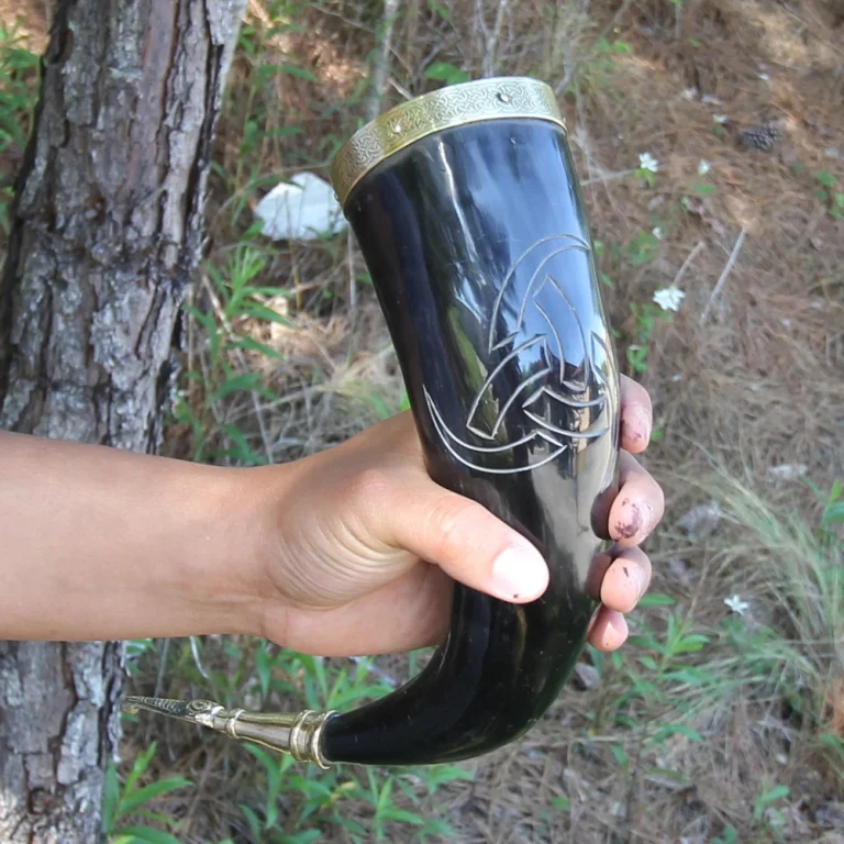 Viking Drinking Horn Set with Brass Stand