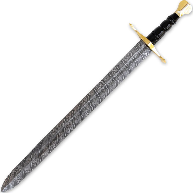Medieval European Damascus Steel Arming Sword with Sheath