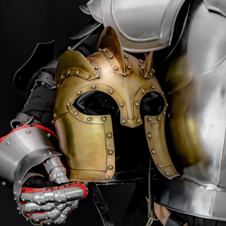 Functional Steel Helmet with Leather Liner and Brass Buckle