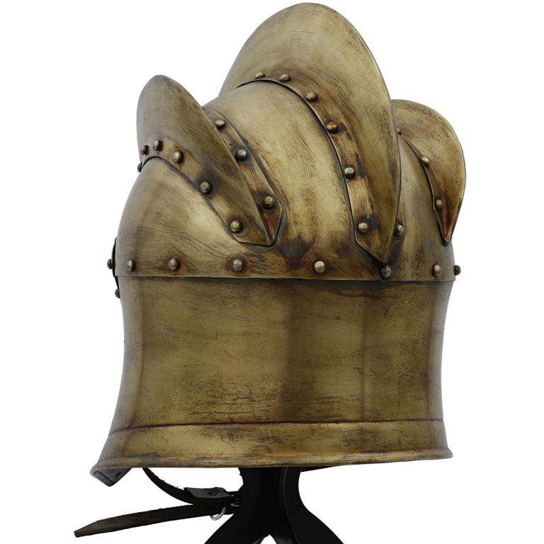 Functional Steel Helmet with Leather Liner and Brass Buckle