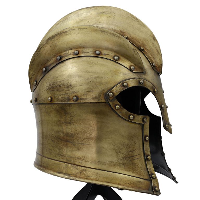 Functional Steel Helmet with Leather Liner and Brass Buckle