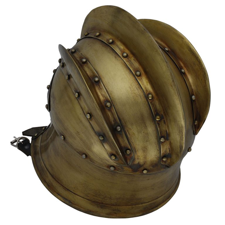 Functional Steel Helmet with Leather Liner and Brass Buckle