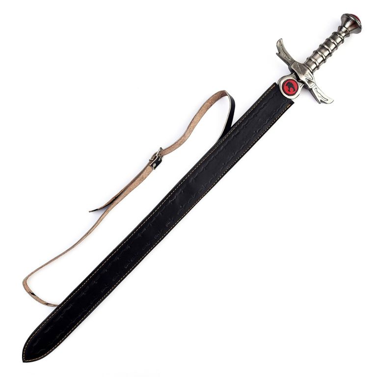 Double-Edged Sword with Leather Sheath and Steel Blade