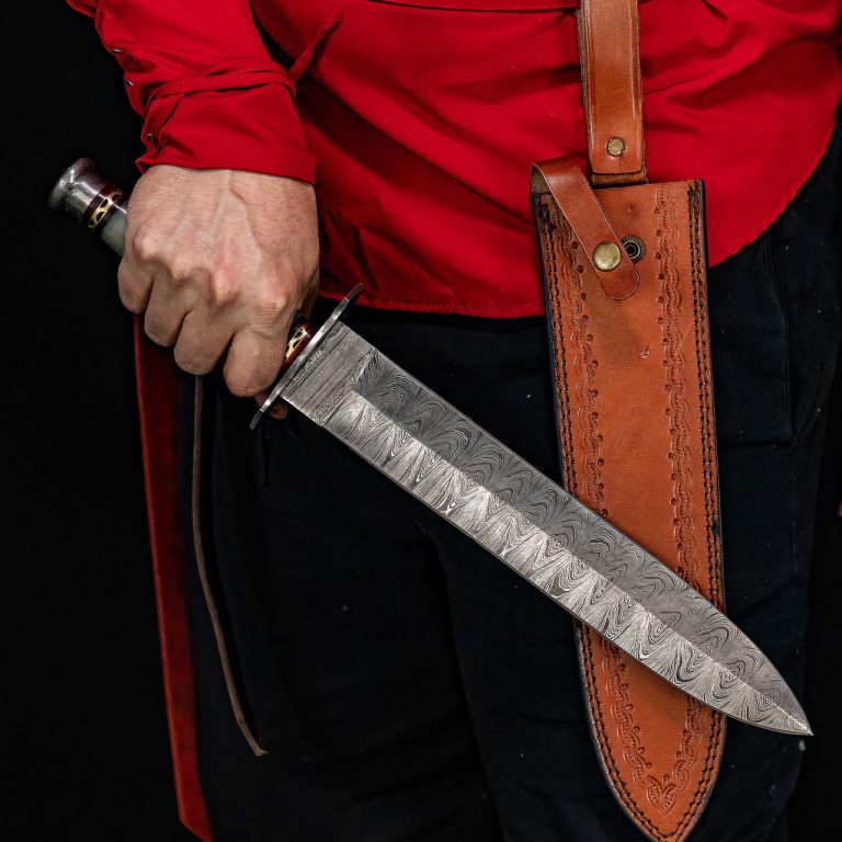 Damascus Steel Dagger with Leather Sheath
