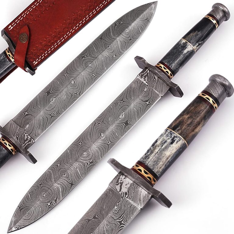 Damascus Steel Dagger with Leather Sheath