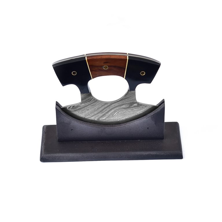 Damascus Ulu Knife with Stand
