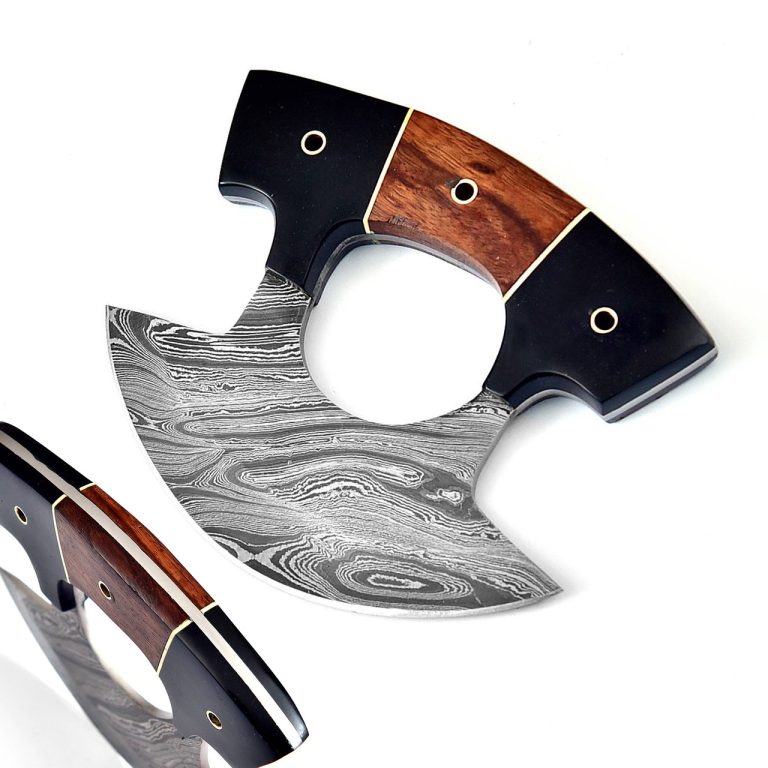 Damascus Ulu Knife with Stand