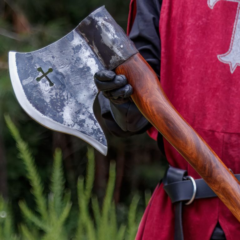 Hand Forged Crusader Axe for Camping and Costume