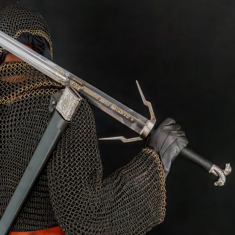 Steel Sword Replica with Leather-Wrapped Scabbard