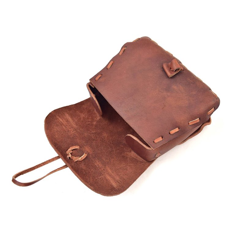 Medieval Leather Pouch with String Clasp