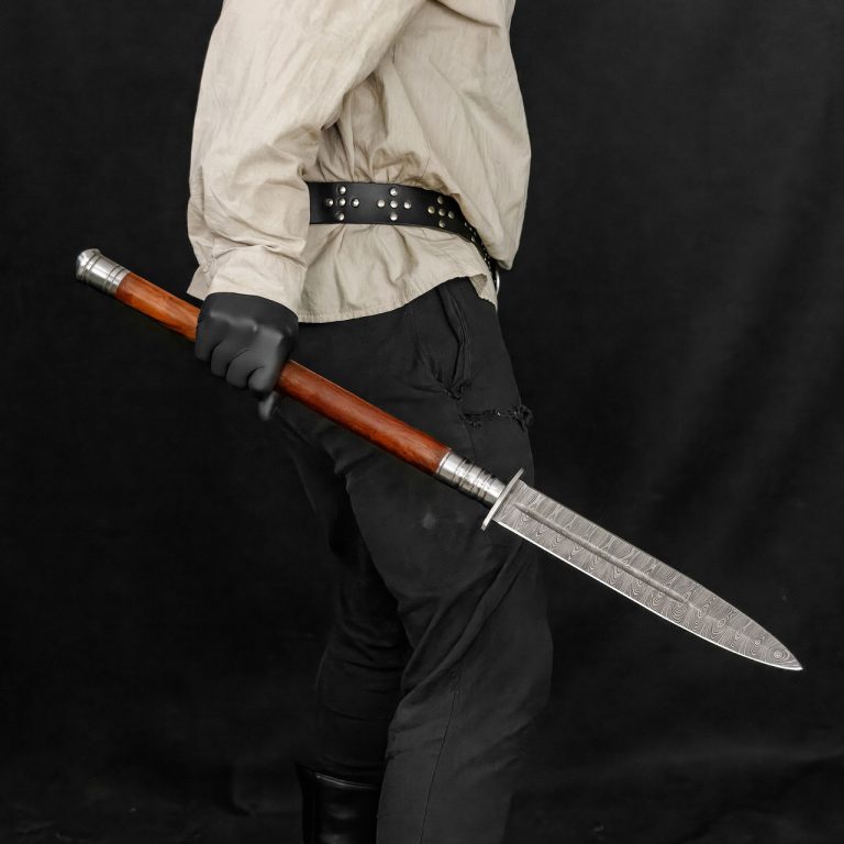 Damascus Steel Medieval Pole Dagger with Hardwood Shaft