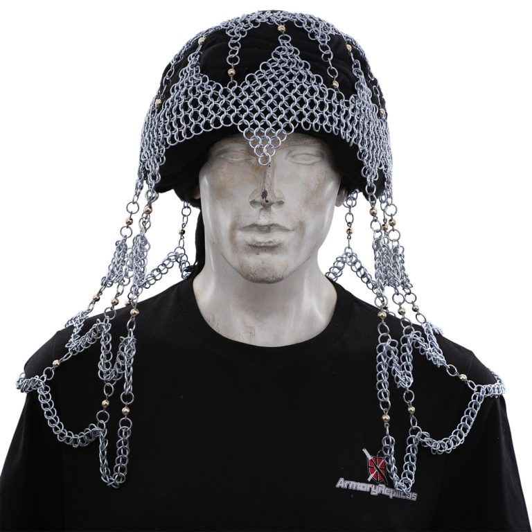 Silver Chainmail Coif with Shoulder Chains