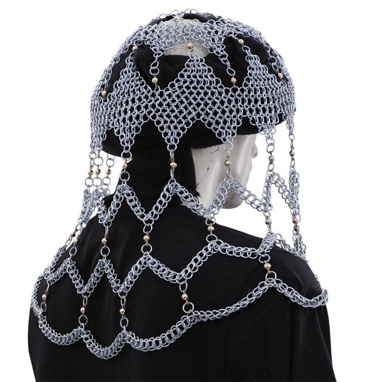 Silver Chainmail Coif with Shoulder Chains