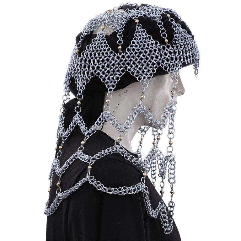 Silver Chainmail Coif with Shoulder Chains